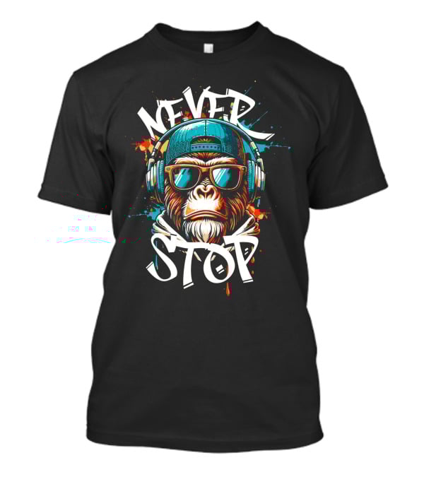 NEVER STOP Cool Monkey In Headphones T-Shirt
