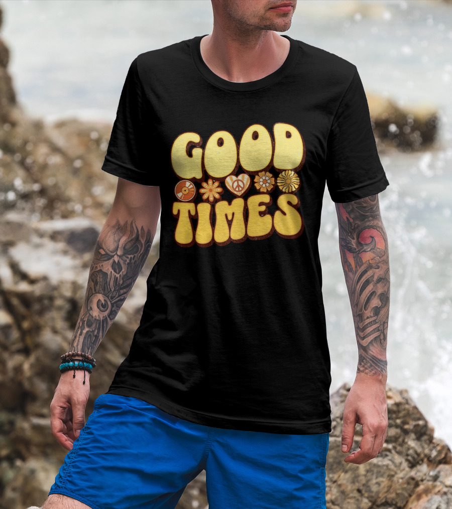 Good Times Retro Peace Flowers And Symbols T-Shirt