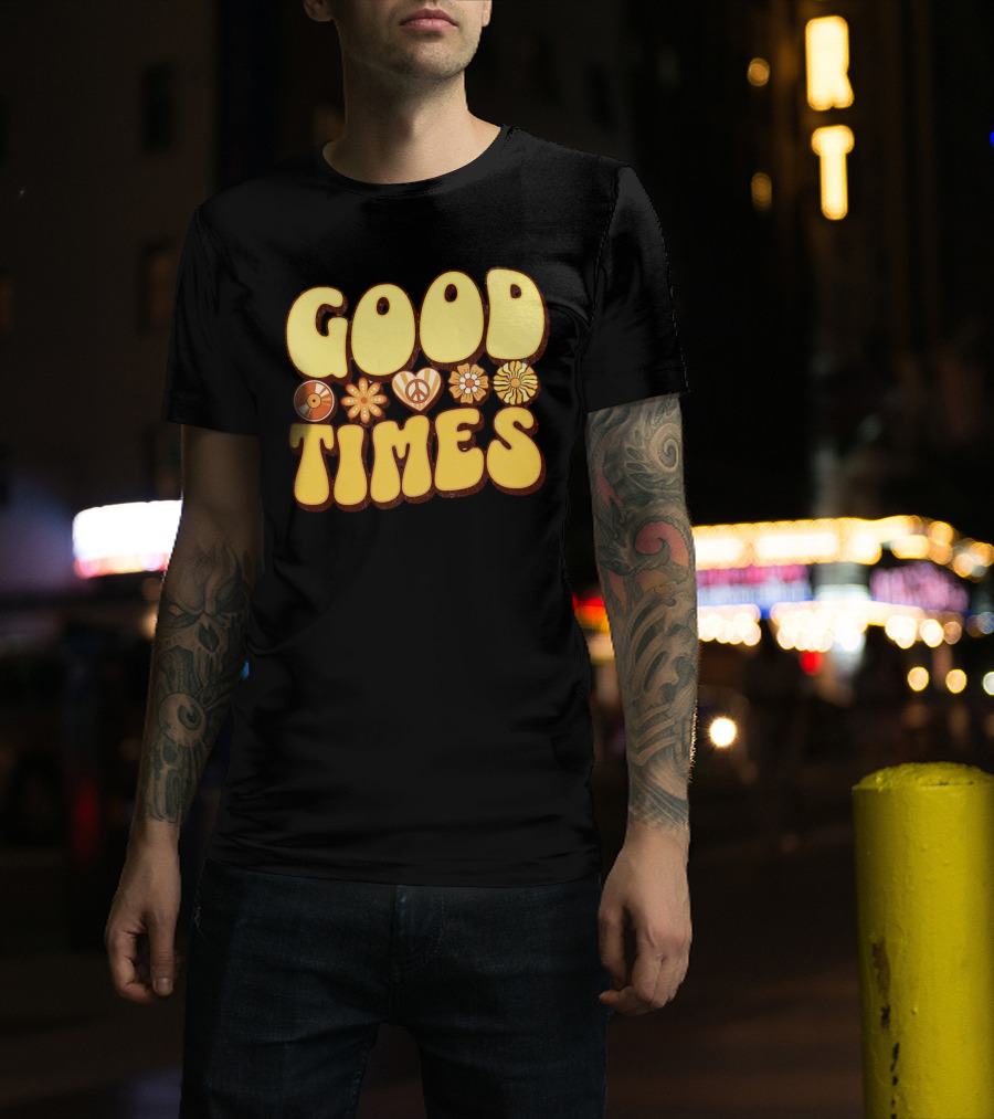 Good Times Retro Peace Flowers And Symbols T-Shirt