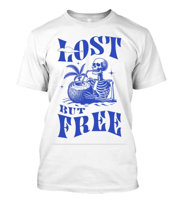 Lost But Free Skeleton With Coconut Drink Beach Vintage T-Shirt