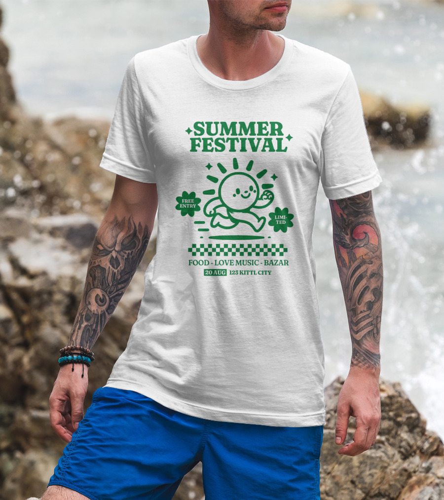 Summer Festival Free Entry Limited Food Love Music Bazar 20 Aug 123 Kittl City T-Shirt