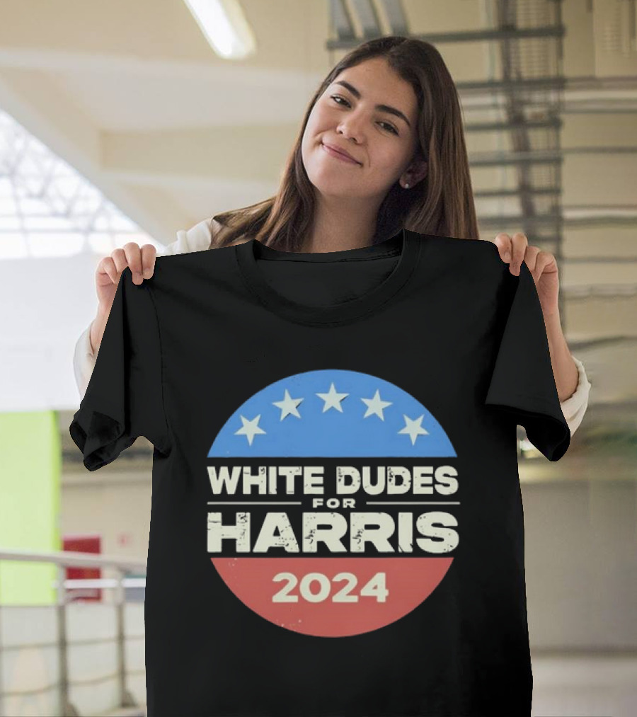 White Dudes For Harris 2024 Stars Circle Emblem T-Shirt