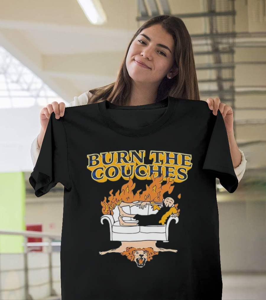 Burn The Couches Flaming Couch Cartoon Lion Rug T-Shirt
