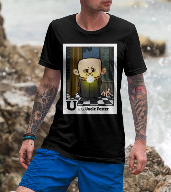 Spooky Alphabet U Is For Uncle Fester Addams Family Character T-Shirt