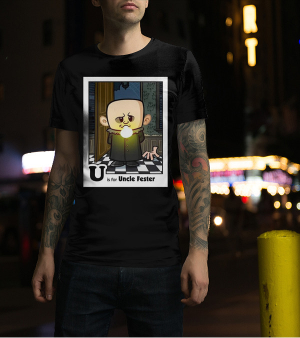 Spooky Alphabet U Is For Uncle Fester Addams Family Character T-Shirt