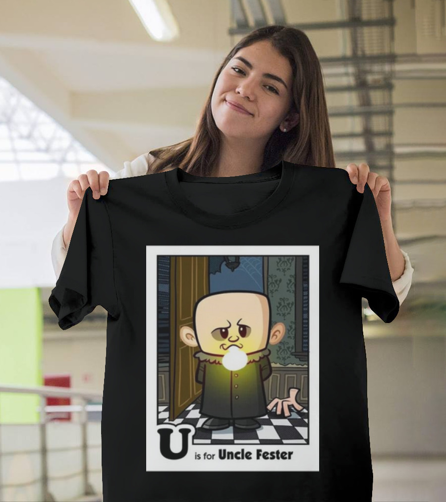 Spooky Alphabet U Is For Uncle Fester Addams Family Character T-Shirt