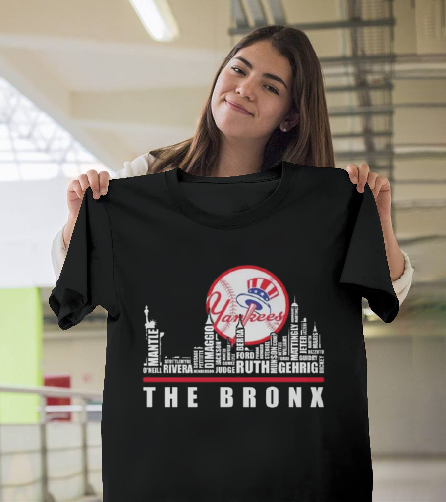 New York Yankees 2024 Skyline of Legendary Player Names The Bronx T-Shirt
