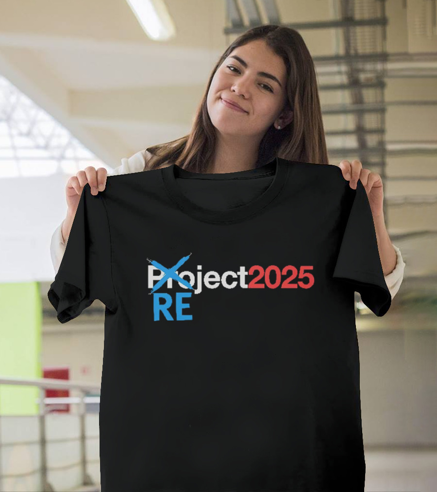 REject 2025 Project Crossed Out Bold Red and Blue Text T-Shirt