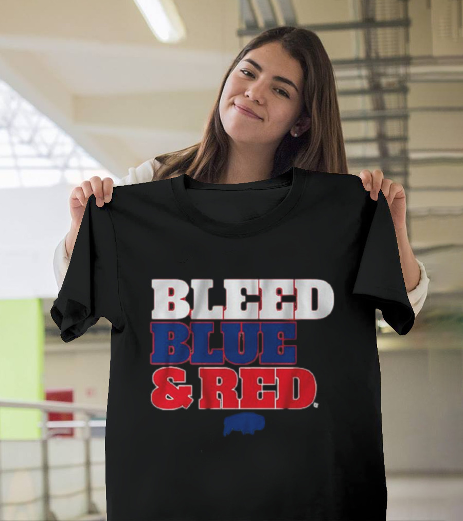 Buffalo Football Bleed Blue and Red Team Spirit T-Shirt