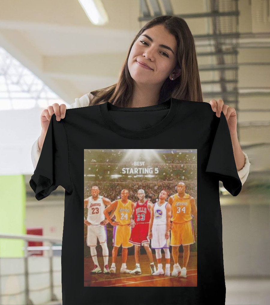 Best Starting 5 Ever LeBron Kobe Michael Steph Shaquille Basketball Legends T-Shirt