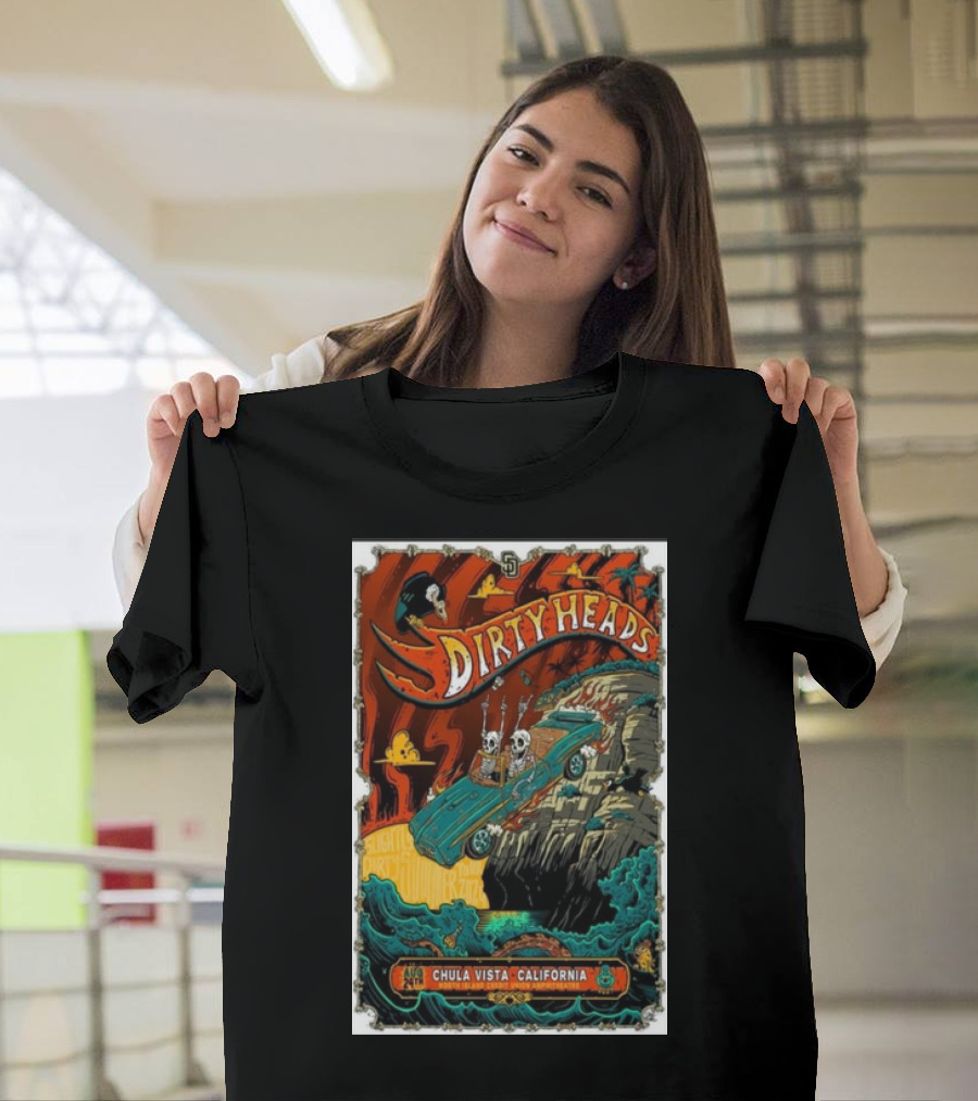 Dirty Heads Chula Vista California Aug 24 2024 North Island Amphitheatre Skeletons in Convertible Cliff Scene T-Shirt