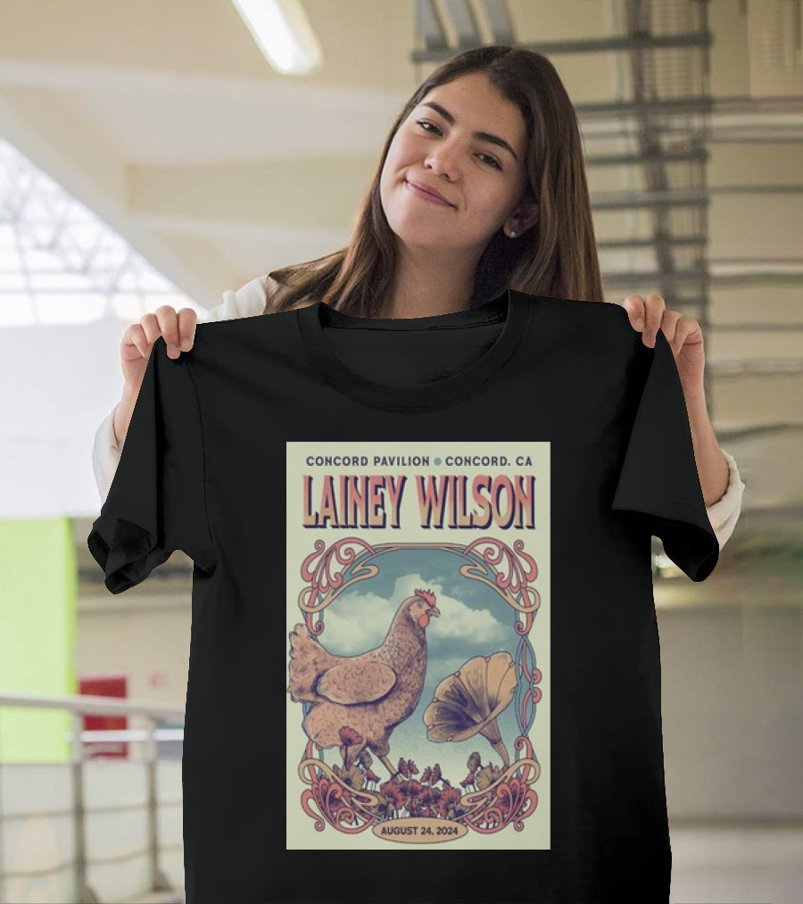 Lainey Wilson Concord Pavilion CA August 24 2024 Tour Chicken and Flowers Art Deco T-Shirt