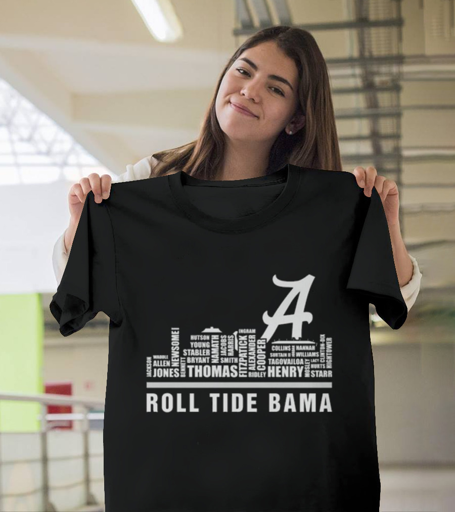 Alabama Crimson Tide Player Names Skyline 2024 Roll Tide Bama T-Shirt