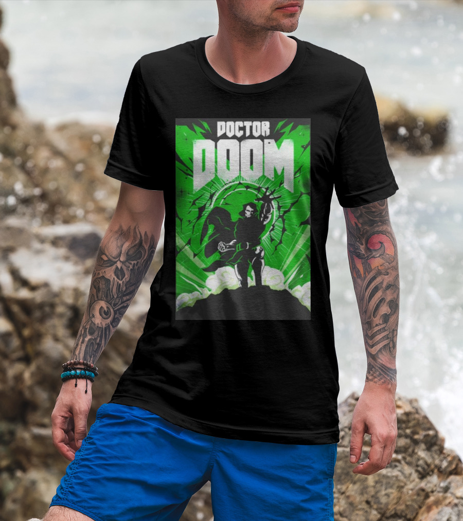 Doctor Doom Doomsday Green Energy Burst Comic Style Villain Power Stance T-Shirt