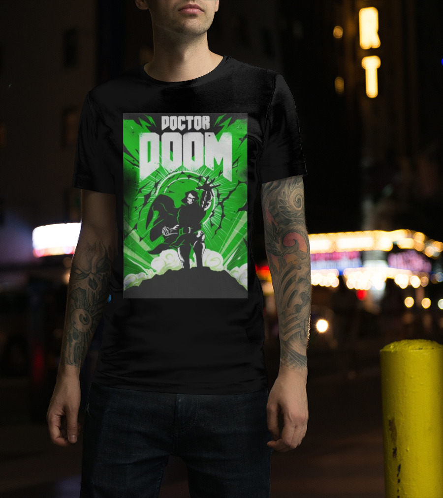 Doctor Doom Doomsday Green Energy Burst Comic Style Villain Power Stance T-Shirt