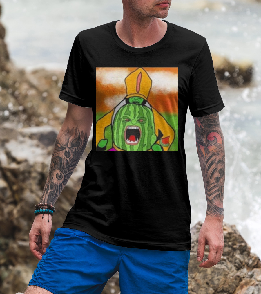 Angry Watermelon Priest In Colorful Robes T-Shirt