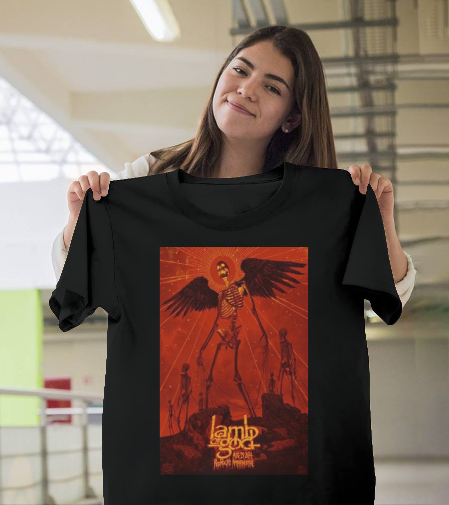 Lamb of God Aug 29, 2024 Red Rocks Amphitheatre Skeleton with Wings T-Shirt