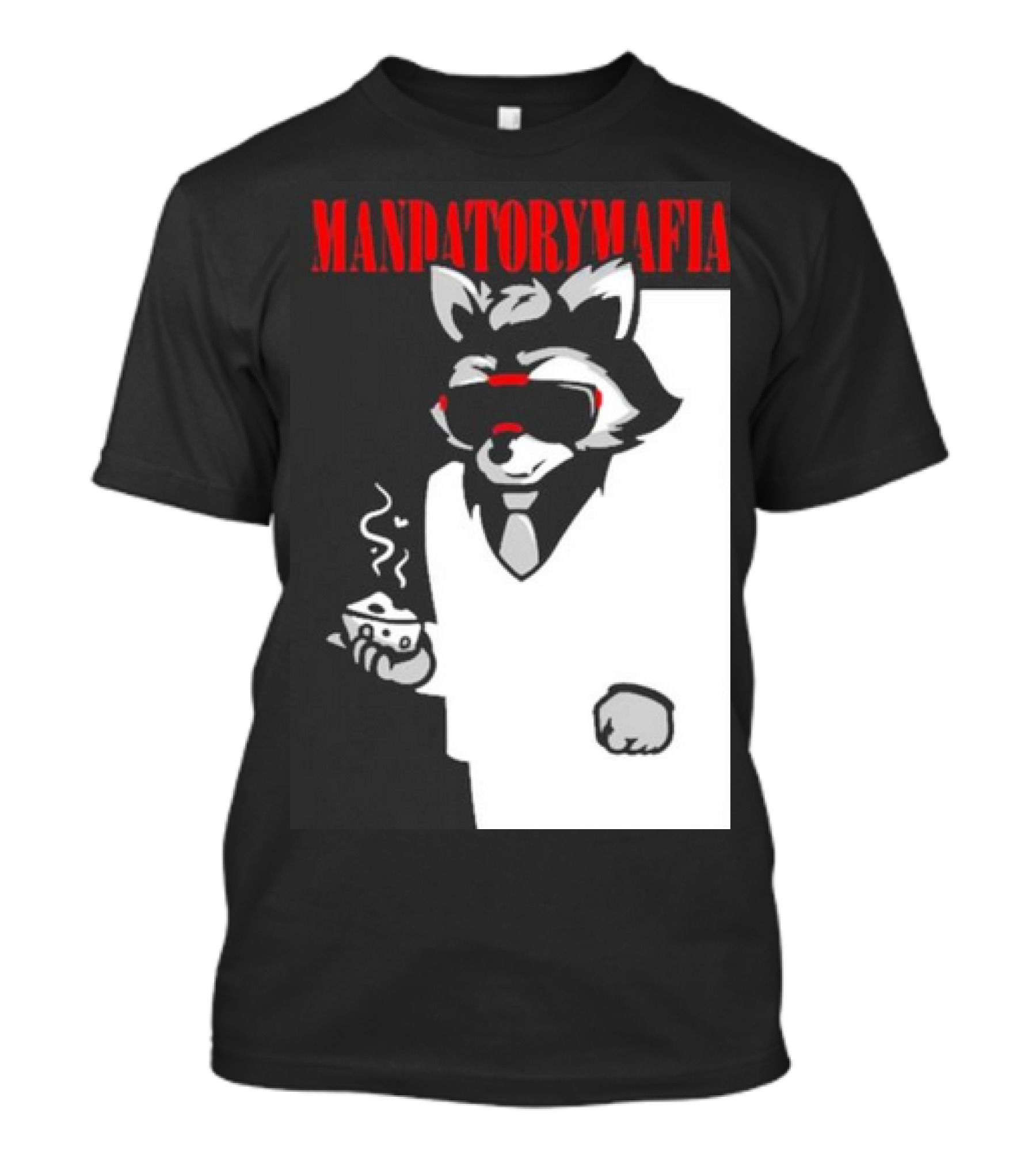 Mandatory Mafia Raccoon With Coffee IN Suit And Sunglasses T-Shirt