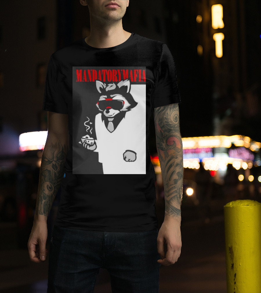 Mandatory Mafia Raccoon With Coffee IN Suit And Sunglasses T-Shirt