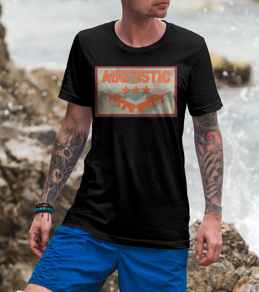 AUGTISTIC Stars And Rifles On Camouflage Background T-Shirt