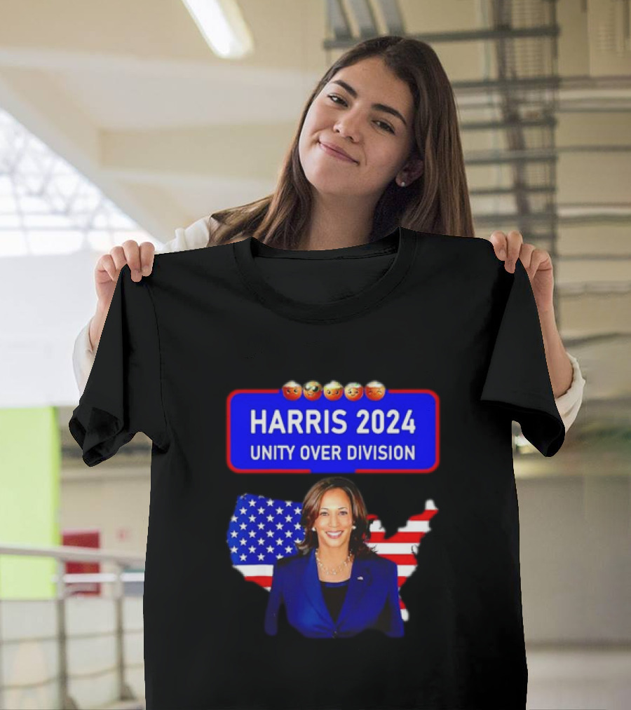 Harris 2024 Unity Over Division USA Flag Emoticons T-Shirt
