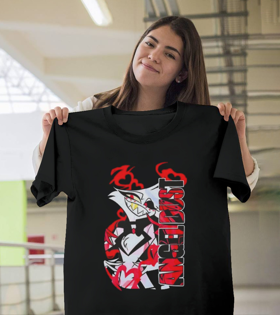 Hazbin Hotel Angel Dust Character with Red Flames T-Shirt