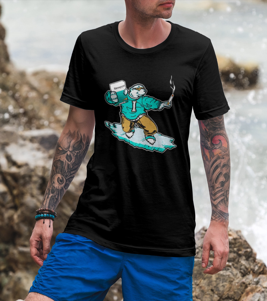 Newport Cigarettes Icee Bear Smoking Hockey T-Shirt