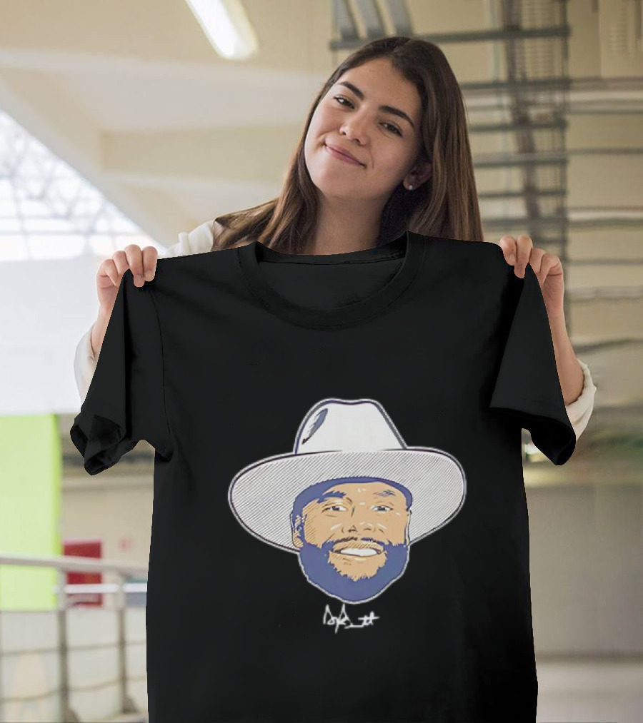Dak Prescott Dallas Cowboys Big Head Signature Cowboy Hat T-Shirt