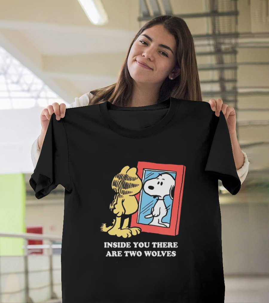 Garfield Inside You There Are Two Wolves Snoopy Reflection T-Shirt