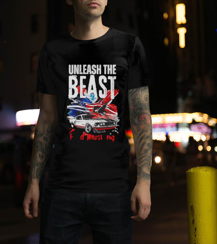 Unleash The Beast Ford Mustang American Flag Eagle T-Shirt