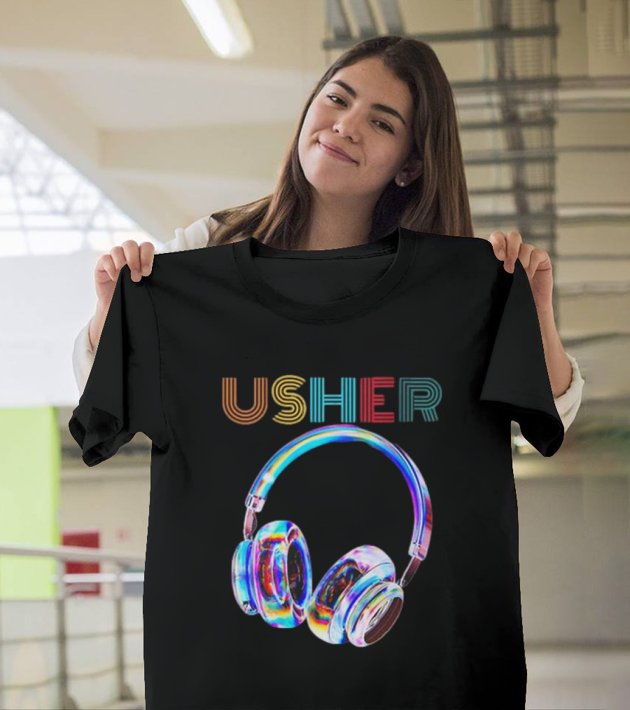 USHER Vintage Headphone Hiphop Music Fan T-Shirt
