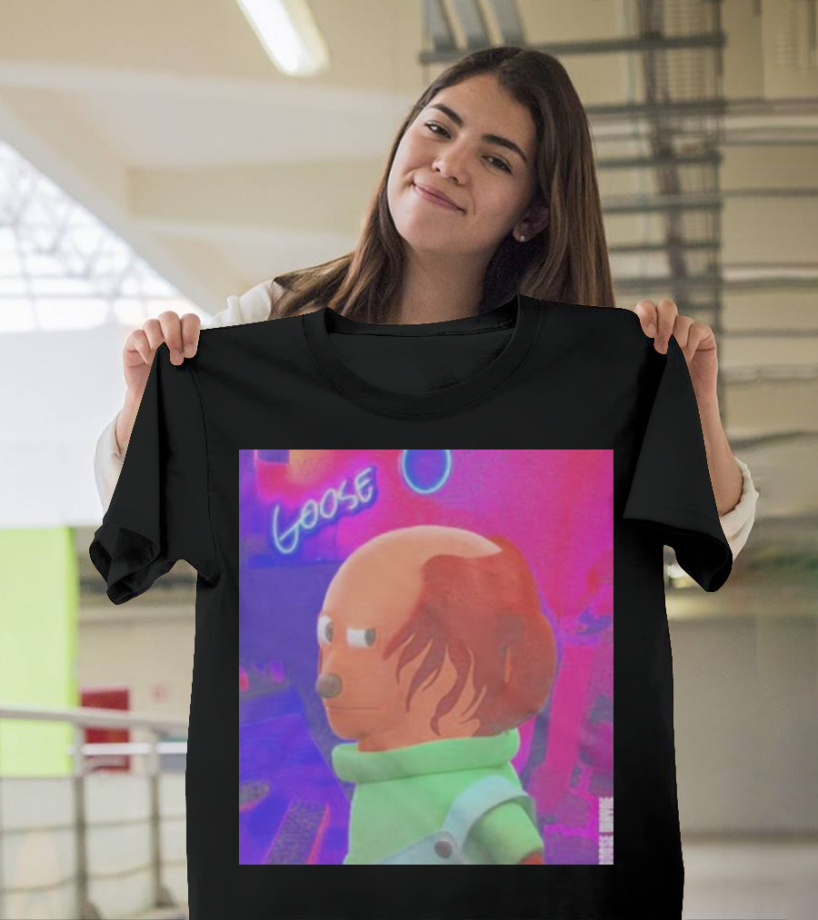 Side Eye Goose Wayne Goose Neon Background T-Shirt