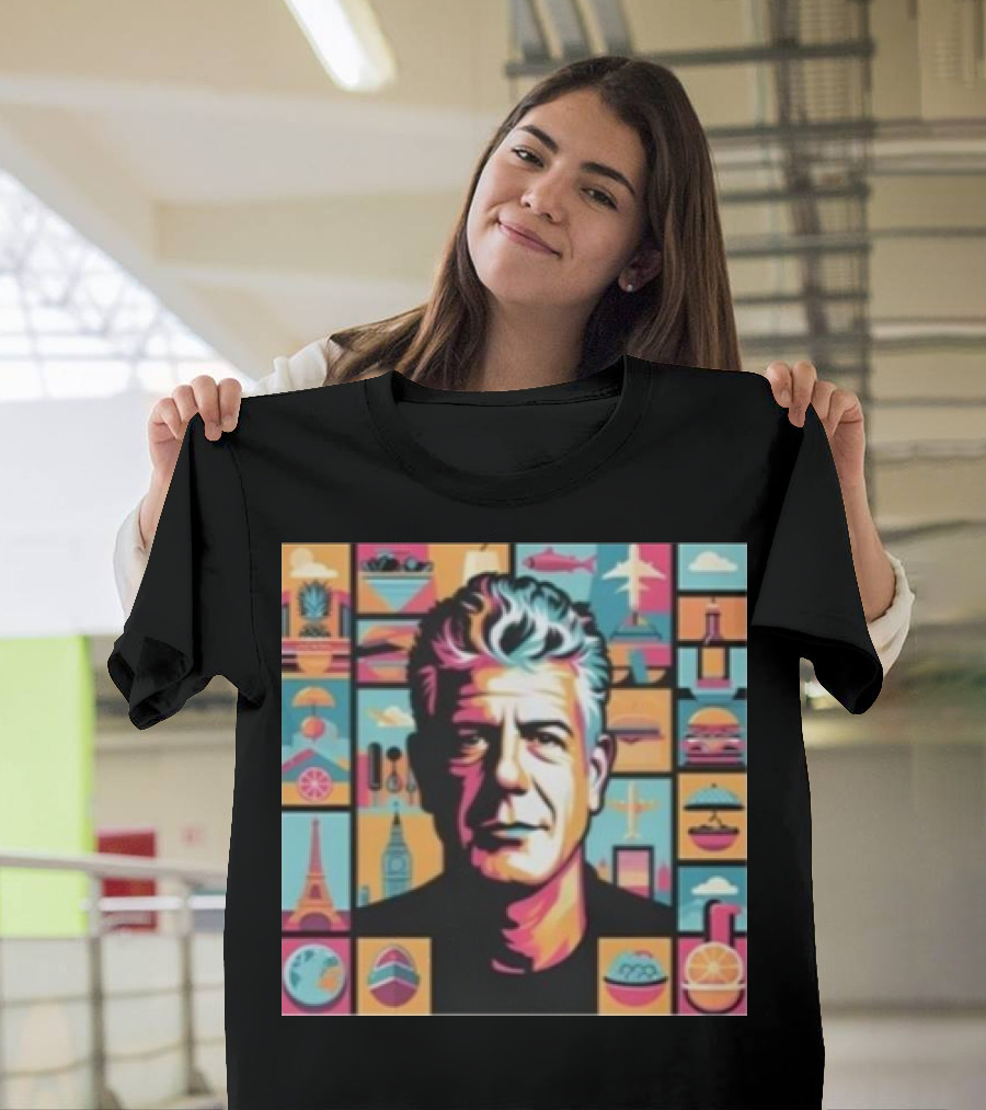 Anthony Bourdain Global Culinary Travel Icons Collage T-Shirt