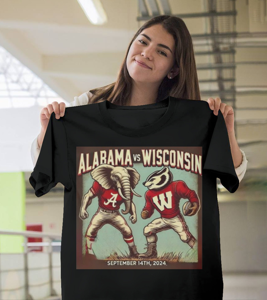 Alabama Crimson Tide vs Wisconsin Badgers Retro 60s Comic Mascots Football Showdown September 14th T-Shirt