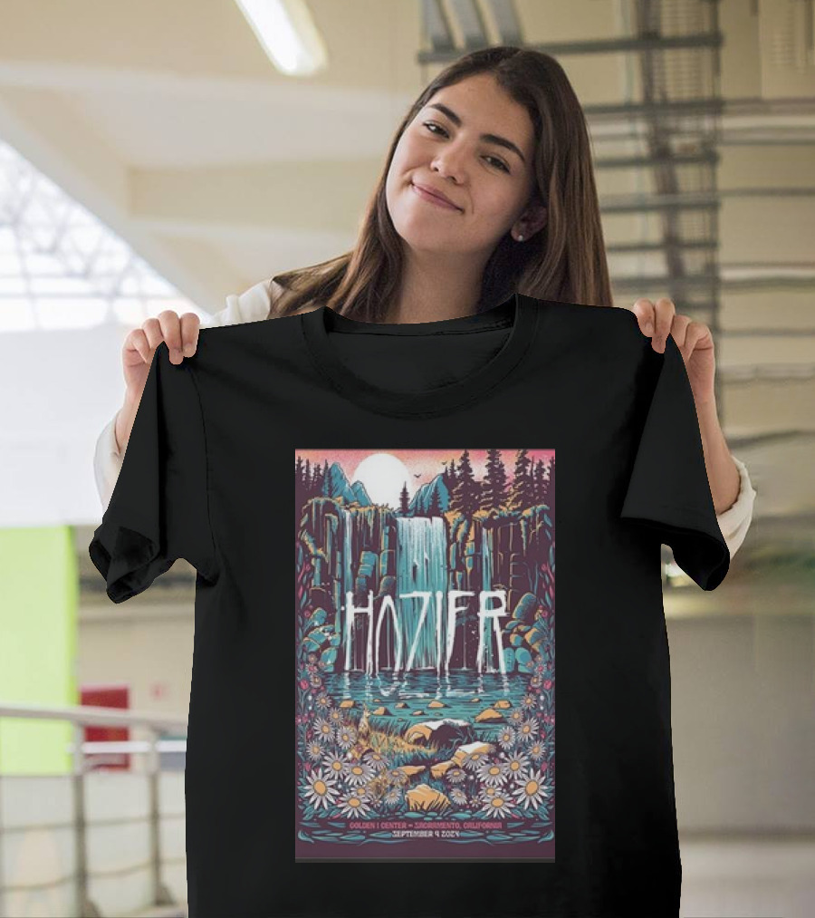Hozier September 9 2024 Live Concert Golden 1 Center Sacramento CA Waterfall T-Shirt