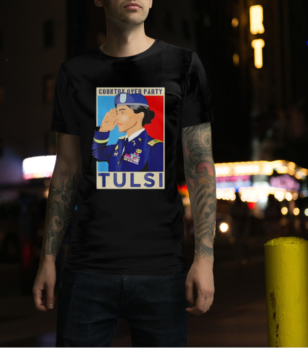 COUNTRY OVER PARTY TULSI GABBARD POSTER STYLE SALUTE T-Shirt