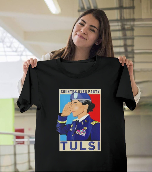 COUNTRY OVER PARTY TULSI GABBARD POSTER STYLE SALUTE T-Shirt