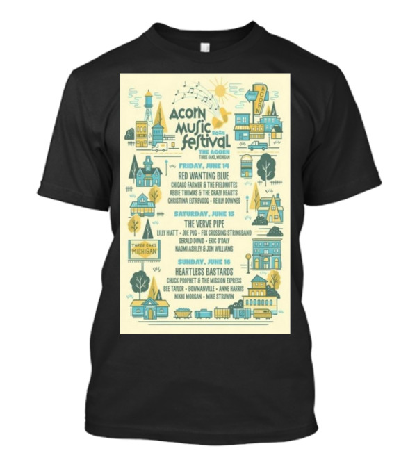 Acorn Music Festival 2024 Three Oaks Michigan Red Wanting Blue The Verve Pipe Heartless Bastards T-Shirt
