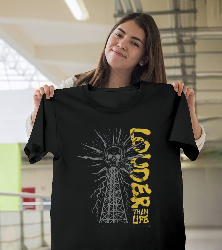 Louder Than Life Skull Broadcast Tower Lightning T-Shirt