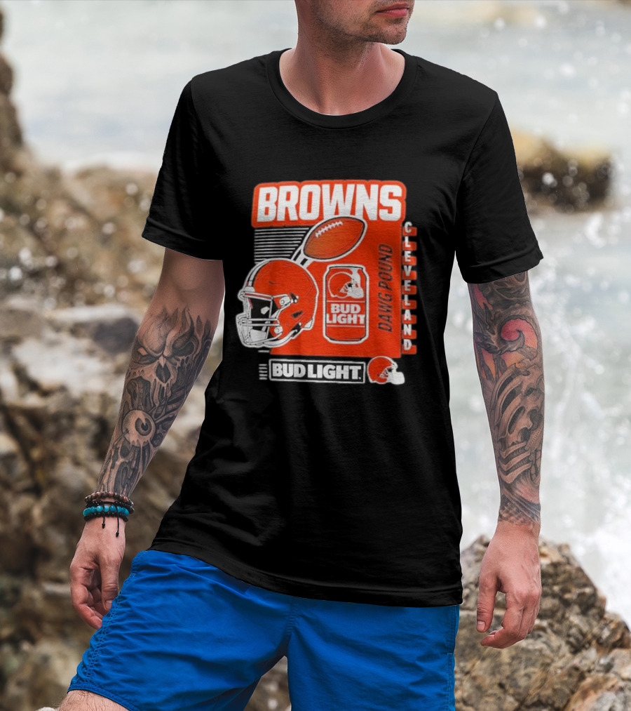 Browns Cleveland Bud Light Dawg Pound Football Helmet T-Shirt