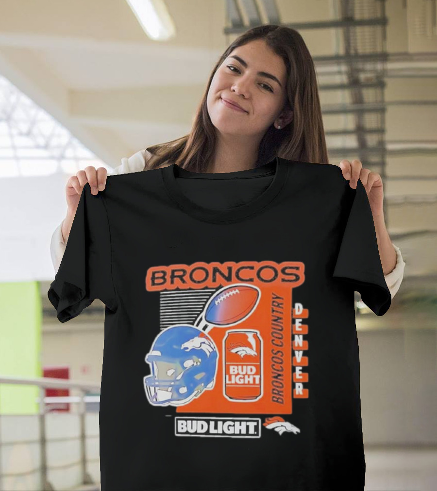 Denver Broncos Bud Light Broncos Country Denver Football Helmet And Can T-Shirt