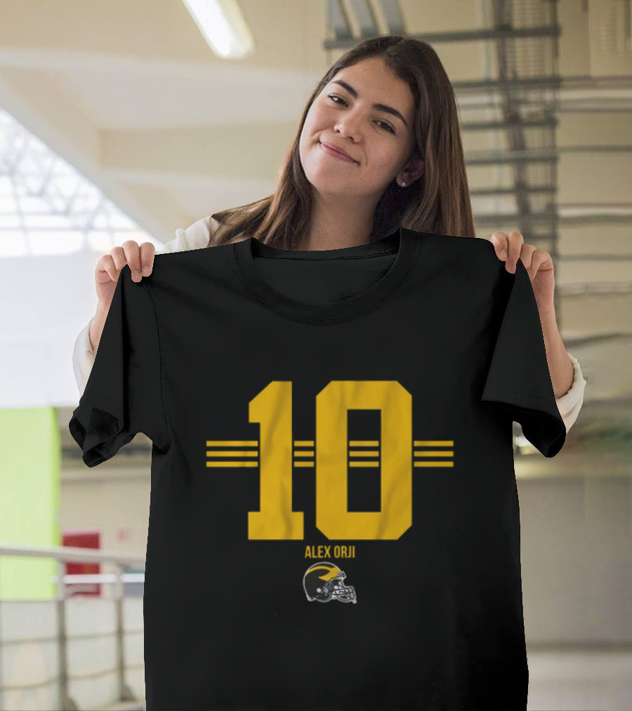 Michigan Football Alex Orji 10 Helmet Stripe T-Shirt
