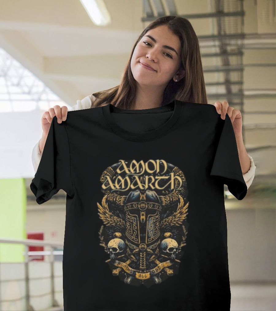 Amon Amarth Against All Odds Viking Helmet and Skull Wing Armor T-Shirt