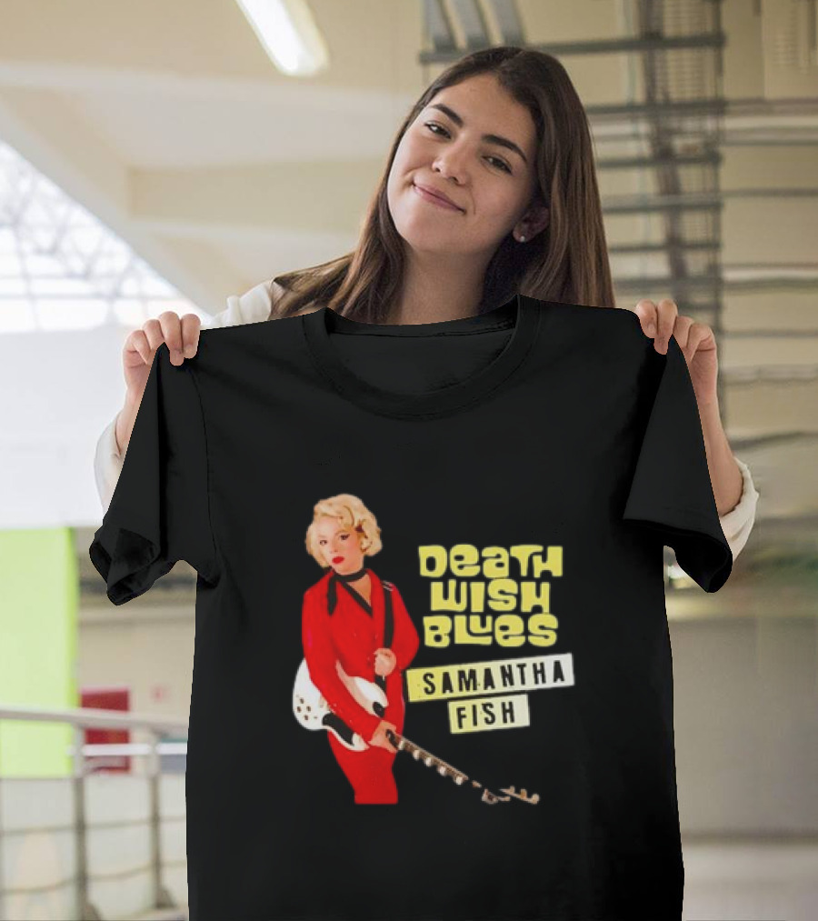 Death Wish Blues Samantha Fish with Guitar in Red T-Shirt