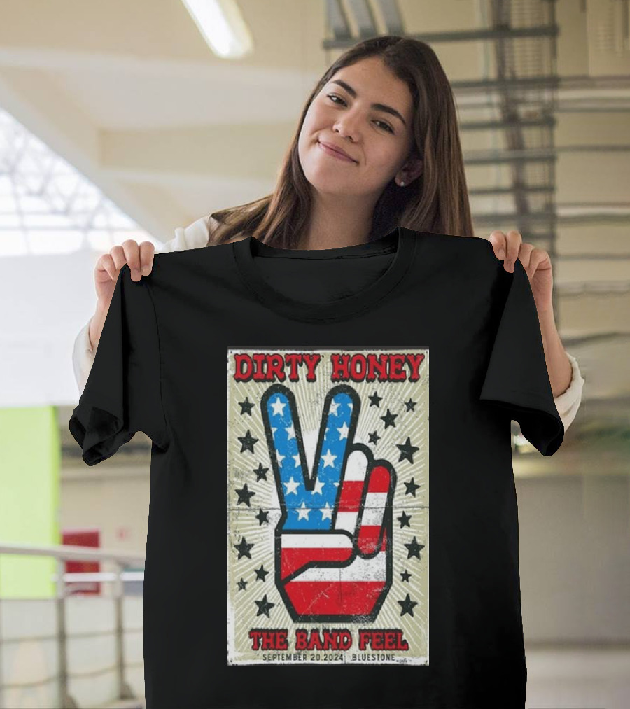 Dirty Honey The Band Feel September 20 2024 Bluestone Columbus Oh American Flag Peace Sign T-Shirt