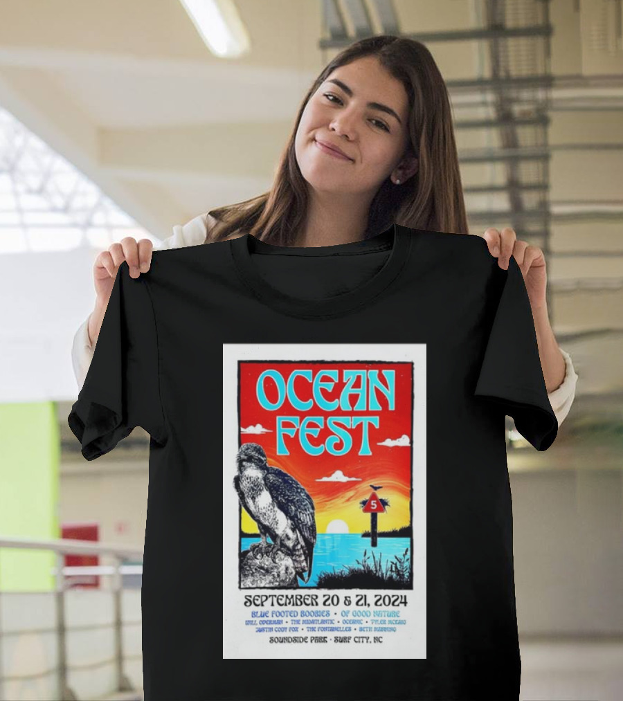 Ocean Fest 2024 at Soundside Park in Surf City NC September 20-21 with Blue Footed Boobies and Live Music T-Shirt