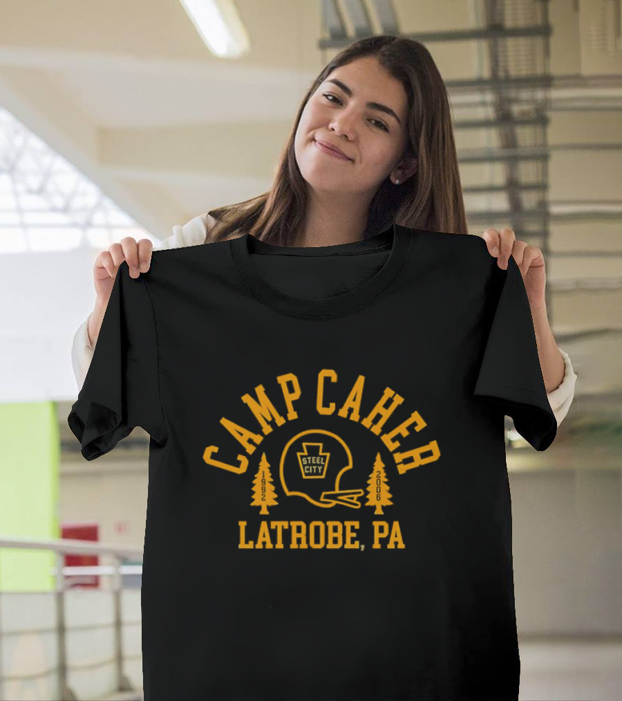 Camp Caher Steel City Football Helmet Trees Latrobe Pa 1992 2006 T-Shirt