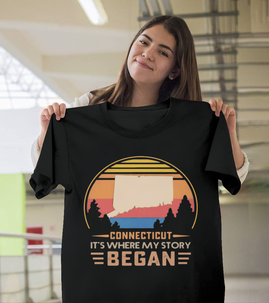Connecticut It's Where My Story Began Vintage Retro Sunset T-Shirt