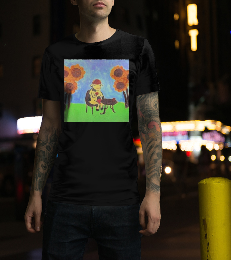 Leanbeeftees Tea Time Cow In Hat With Sunflowers T-Shirt