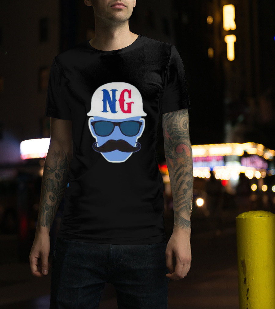 NG Not Gaetti NG Logo Blue Mustache And Sunglasses T-Shirt